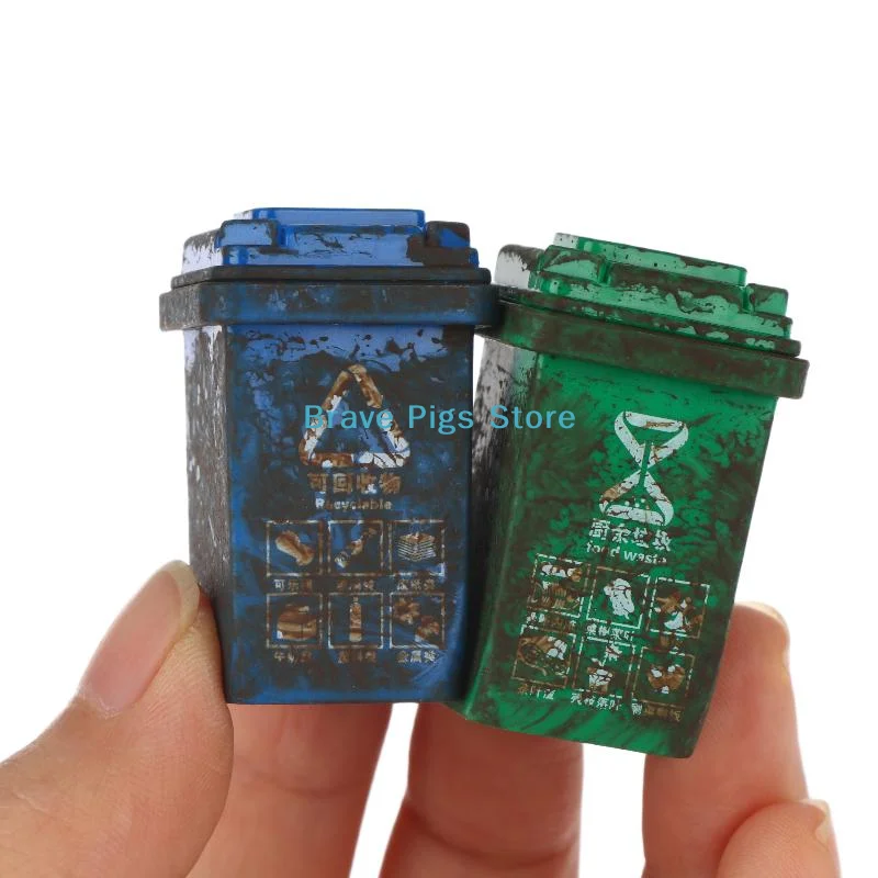 3Pcs Miniature Trash Can Ornament Weathered Style Dollhouse Trash Can Model Decor 1/87 Scale Diorama Scene Layout Accessories