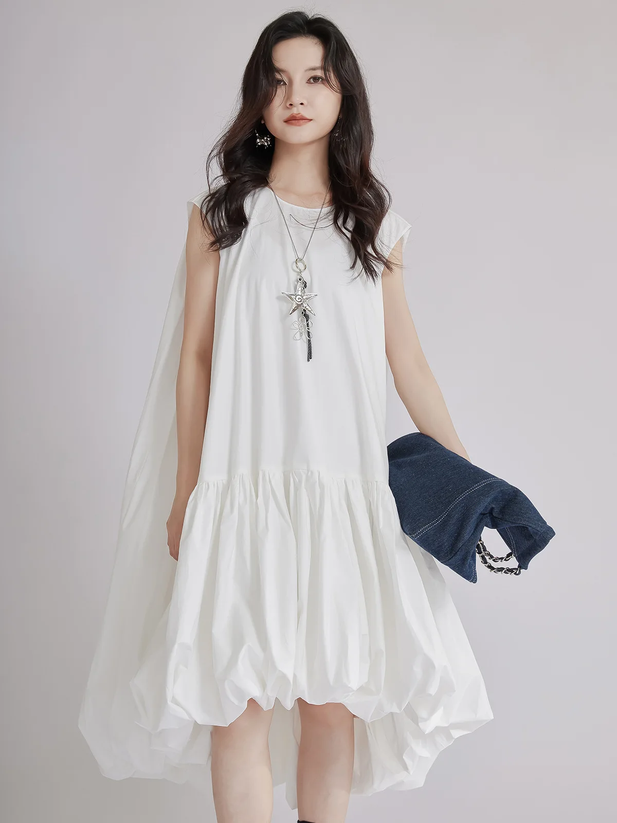 Tannt vestido de mujer sin mangas Irregular camisa blanca vestidos para mujeres 2025 nueva moda de verano asimetría camisas largas vestidos