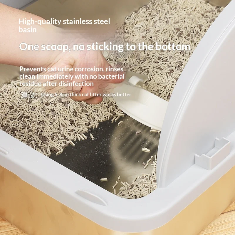 Caja de arena cerrada inoxidable extra grande con tapa anti-salpicaduras - imagen 5