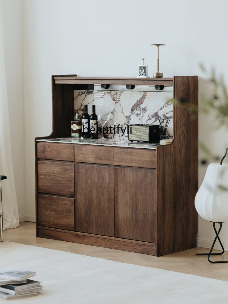 Sideboard Cabinet Integrated Wall Living Room Cabinet Black Walnut Solid Wood Home Retro Locker