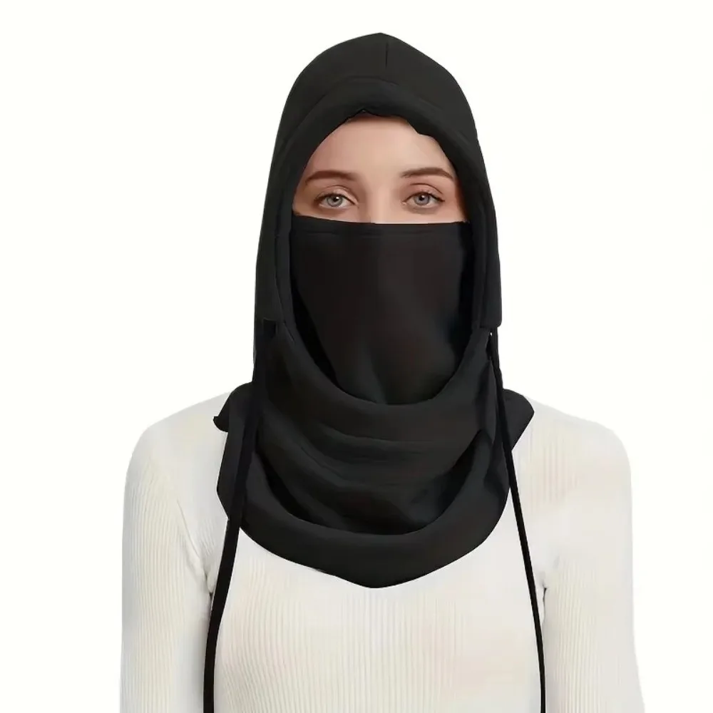 غطاء رأس قطيفة قابل للتعديل للجنسين مع قبعة واقية للرقبة برباط، قبعة صوف خارجية، غطاء محرك السيارة المتكامل المقاوم للرياح والبرد، قبعة دافئة