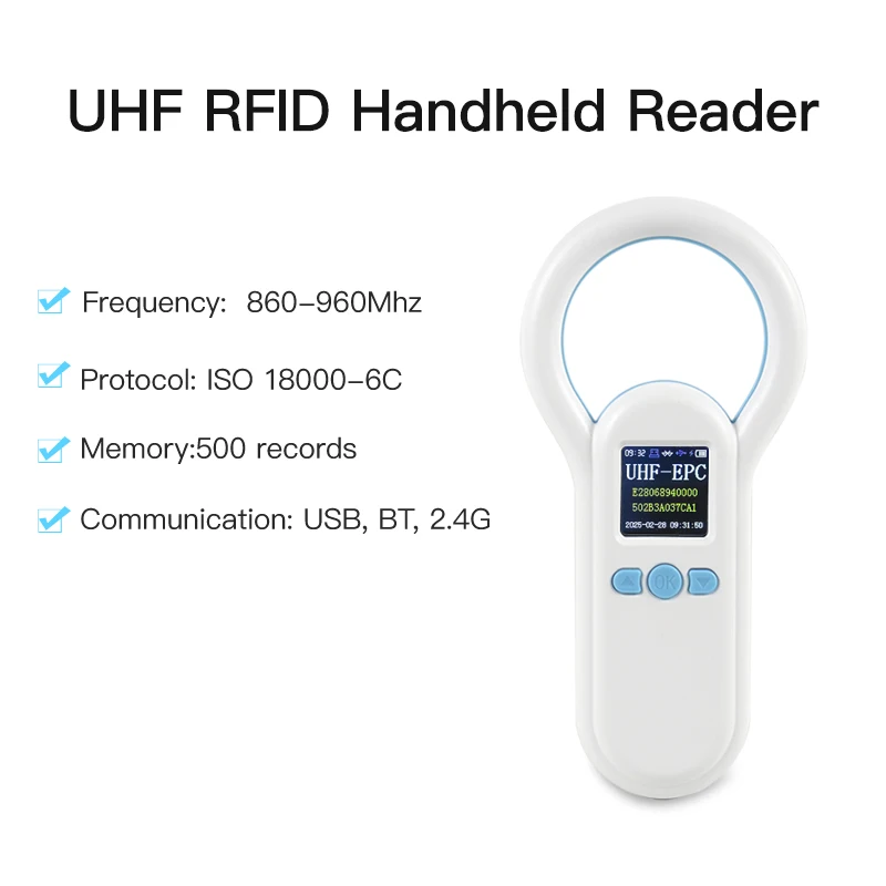FONKAN 860-960mhz UHF RFID Tags Reader Supports 2.4G USB Bluetooth Output HID Mode RFID Handheld Scanner