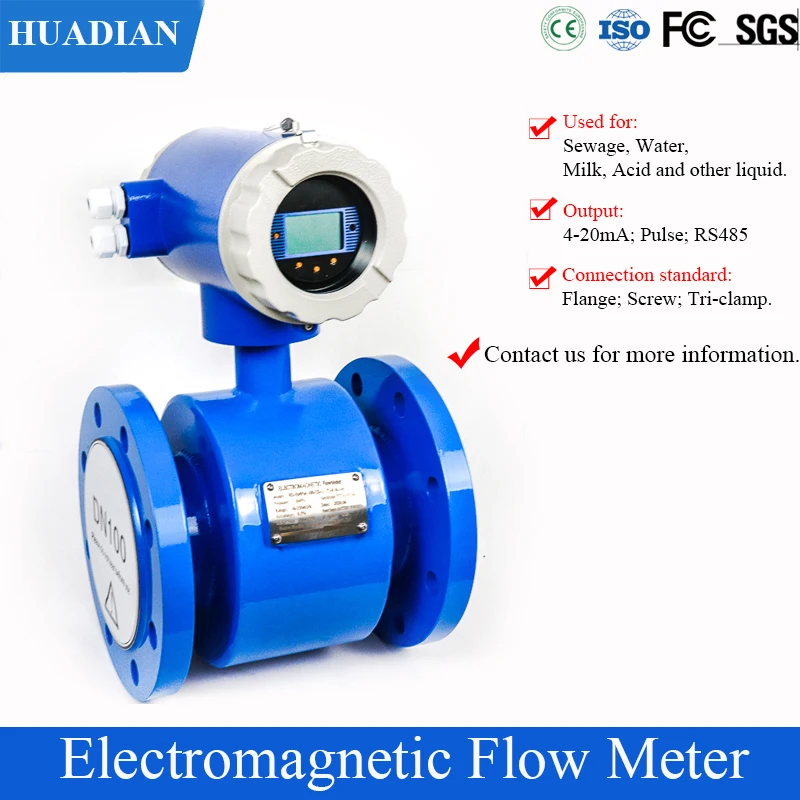 0.5% High Accuracy DN80 DN100 DN125 Waste Water Slurry Smart Electromagnetic Flow Meter Flange Connection 4-20mA RS485