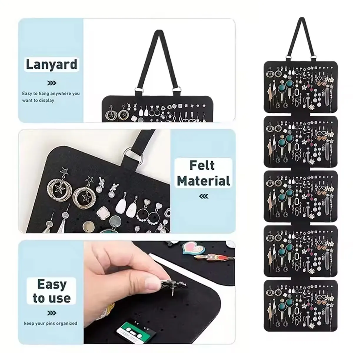 قطعة واحدة من حقيبة تخزين المجوهرات المكونة من 5 طبقات، مصنوعة من مادة اللباد، والأقراط، والدبابيس، ورف عرض الشارة، وسعة كبيرة #2