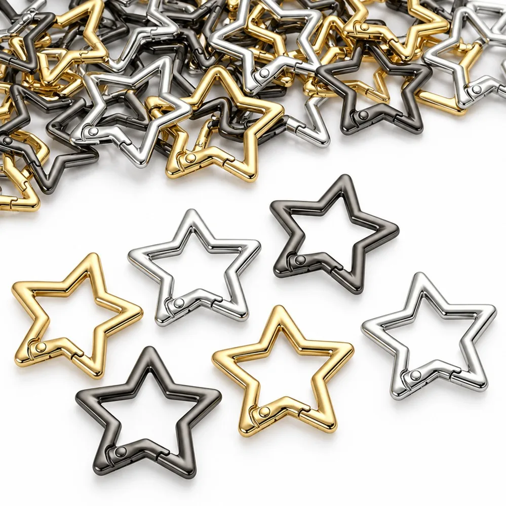 5-40Pcs Hollow Star Shaped Spring Clasp Hook Dog Chain Metal Carabiner Keychain Bag Clip Buckle Connector DIY Jewelry Making