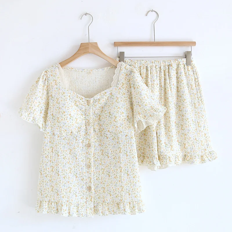 Conjunto de malha 2025 pijamas de verão roupa de dormir feminina novo com almofadas no peito pijamas soltos presente feminino camisolas para mulheres