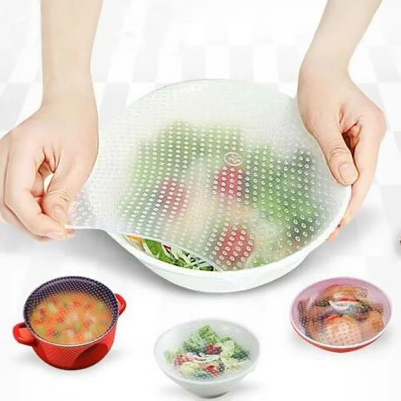 4Pcs/set Silicone Wrap Silicone Bowl Covers Food Fresh Keeping Wrap Reusable Seal Lid Cover Stretch Vacuum Food Wrap Kitchen