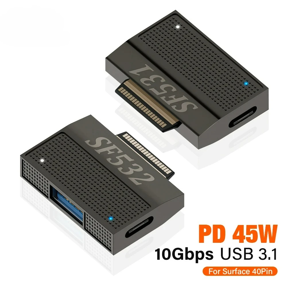 Magnetic To USB3.1 Type-A & 15V Type-C USB-C Data Charge Adapter SF531 SF532 for Surface Pro9 Pro8 Pro7 Pro6 Pro X Go Book