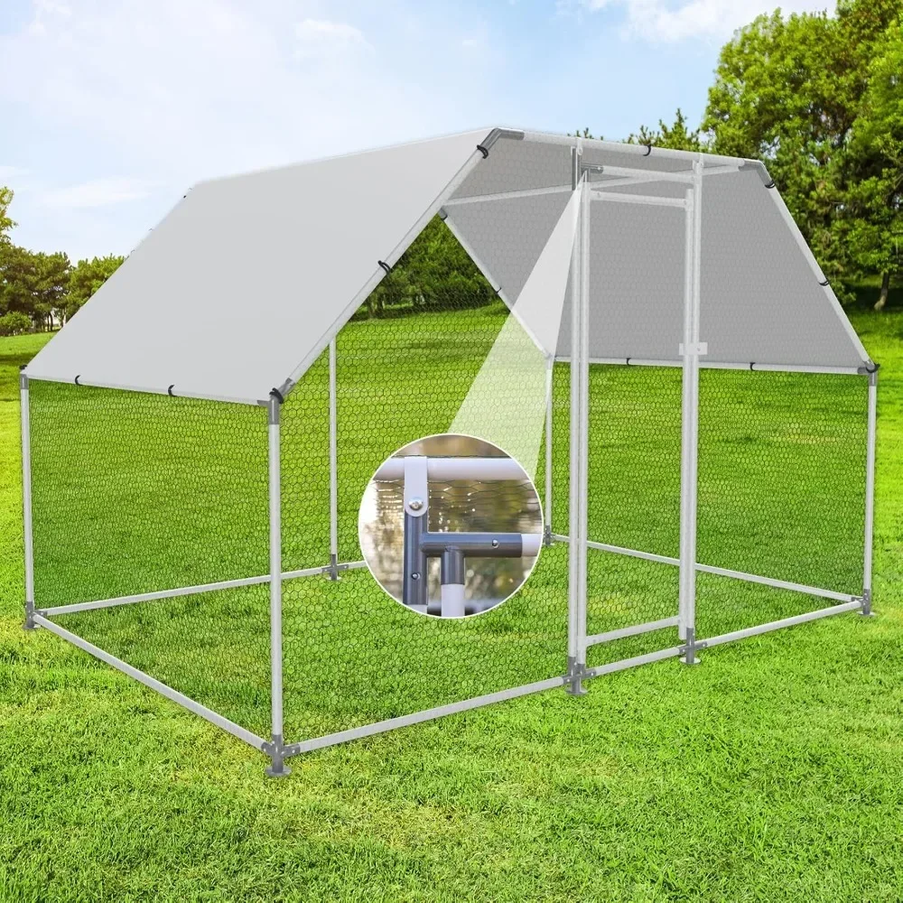 

Large Metal Chicken Coop Walk-in Poultry Cage with Water-Resident and Anti-UV Cover Duck Rabbit Cat House Outdoor Chicken Run