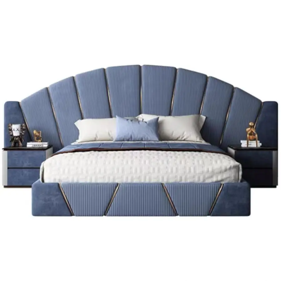 

%@High-End Popular Italian Design Bed Light Luxury Bedroom Leather Bed Luxury Villa Large Bed With Big Bedhead