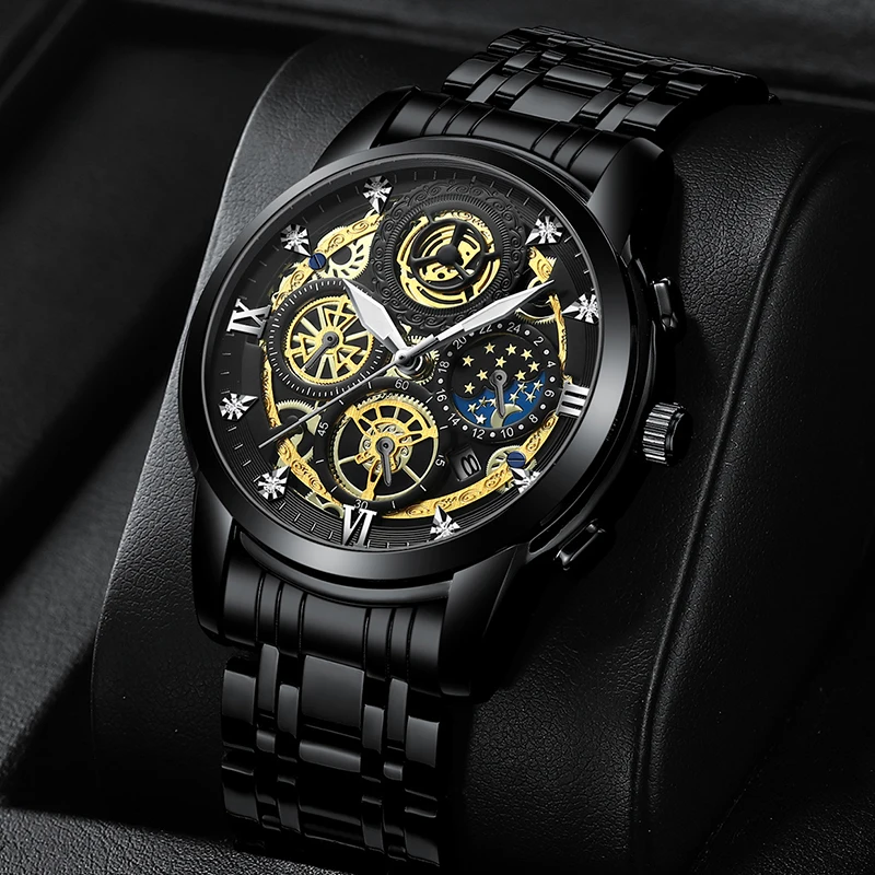 BINBOND B4010 Fashion Casual Quartz Men Watch Stainless Steel Strap Luxury Dial Luminous 30M Waterproof Business Men Wristwatch