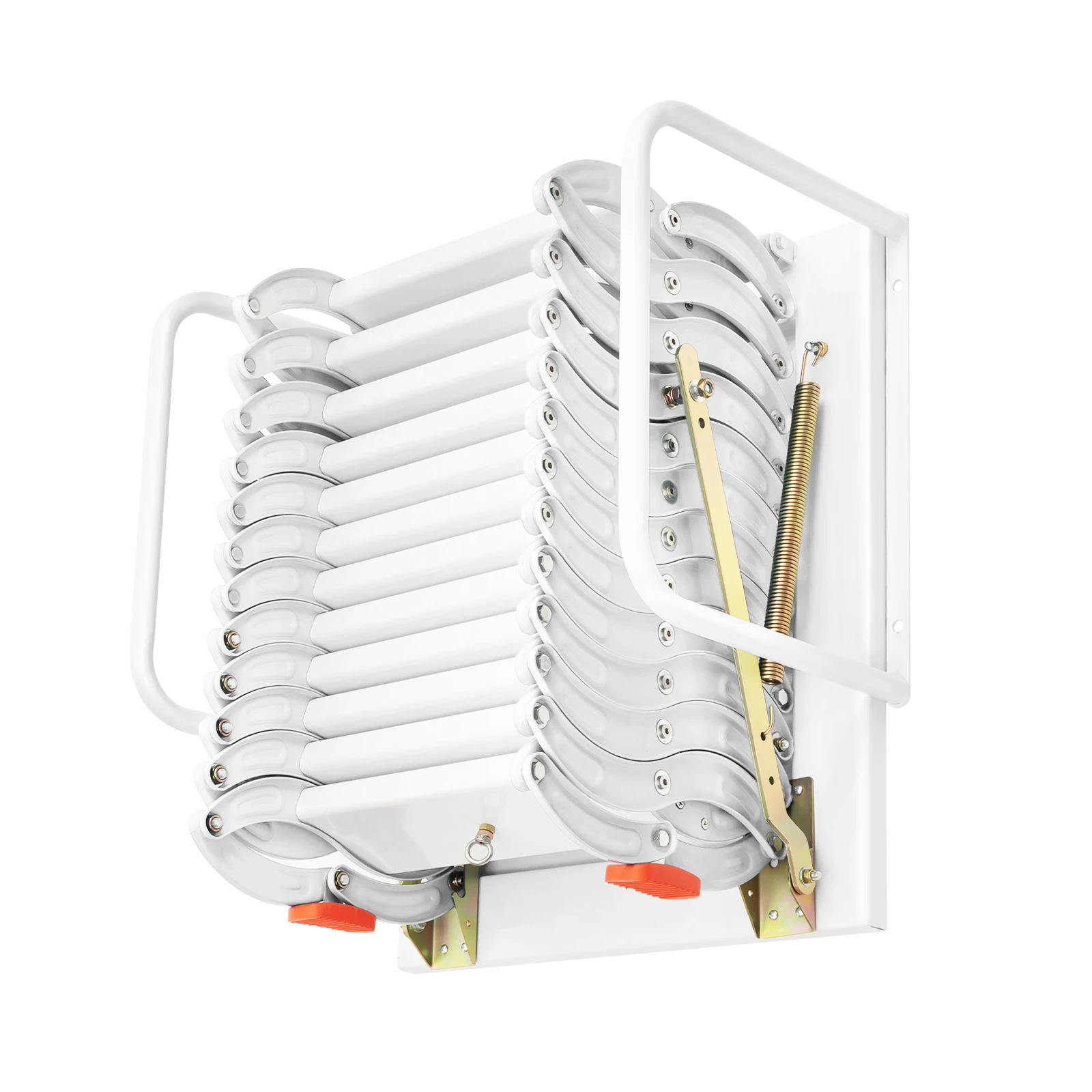 12단계 벽걸이형 계단, 8800lbs 10Ft용 고강도 접이식 다락방 사다리, 로프트/지하실 접근을 위한 공간 절약형(흰색)