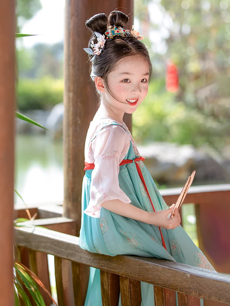 Hanfu Girls' Summer Dress Little Girl's Ancient Style Dress Children's Chinese Style Tang Suit