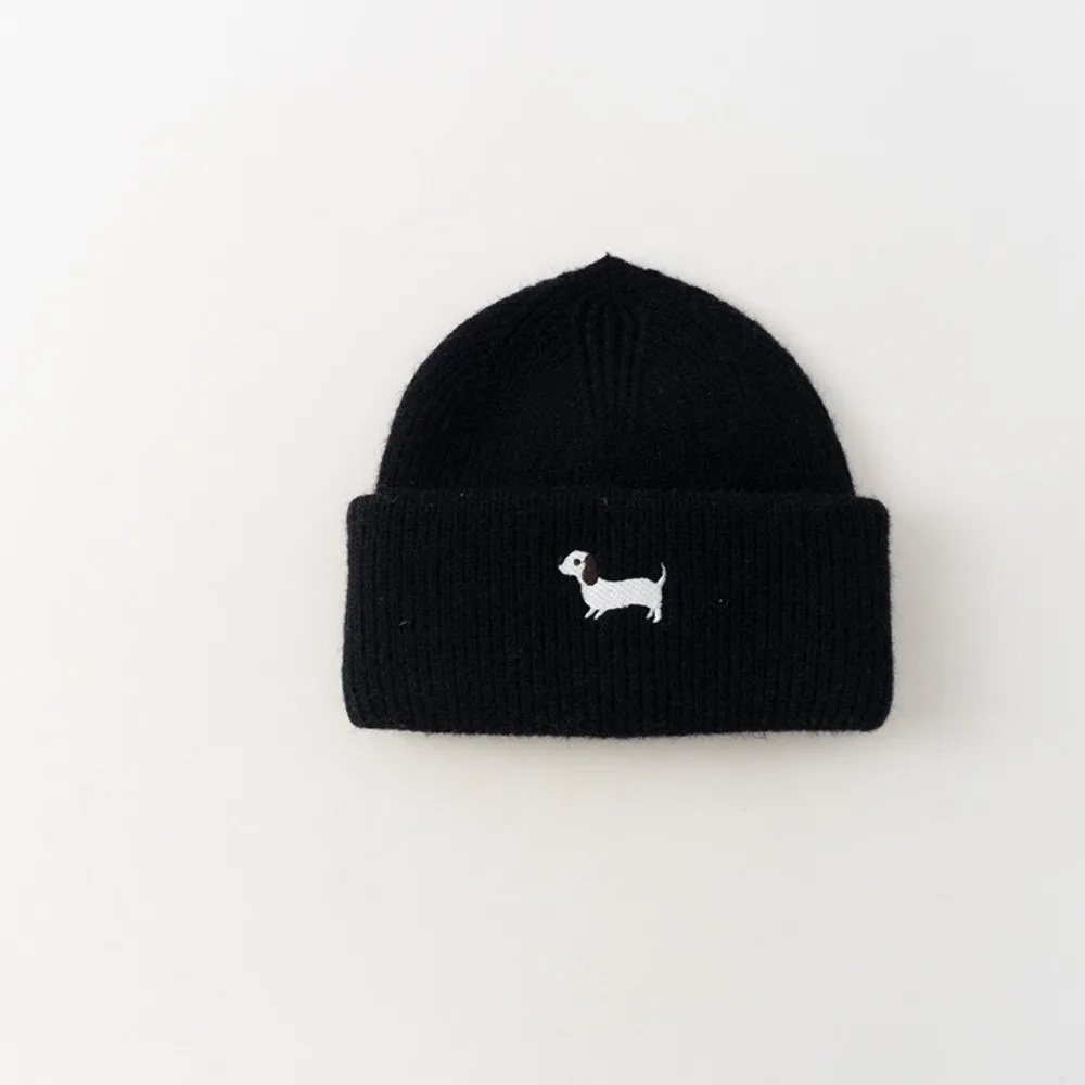 

Модная зимняя шапка с рисунком щенка, вязаная теплая пуловерная шапка с вышивкой, однотонная утолщенная шапочка для малышей, шапочка для мальчиков и девочек