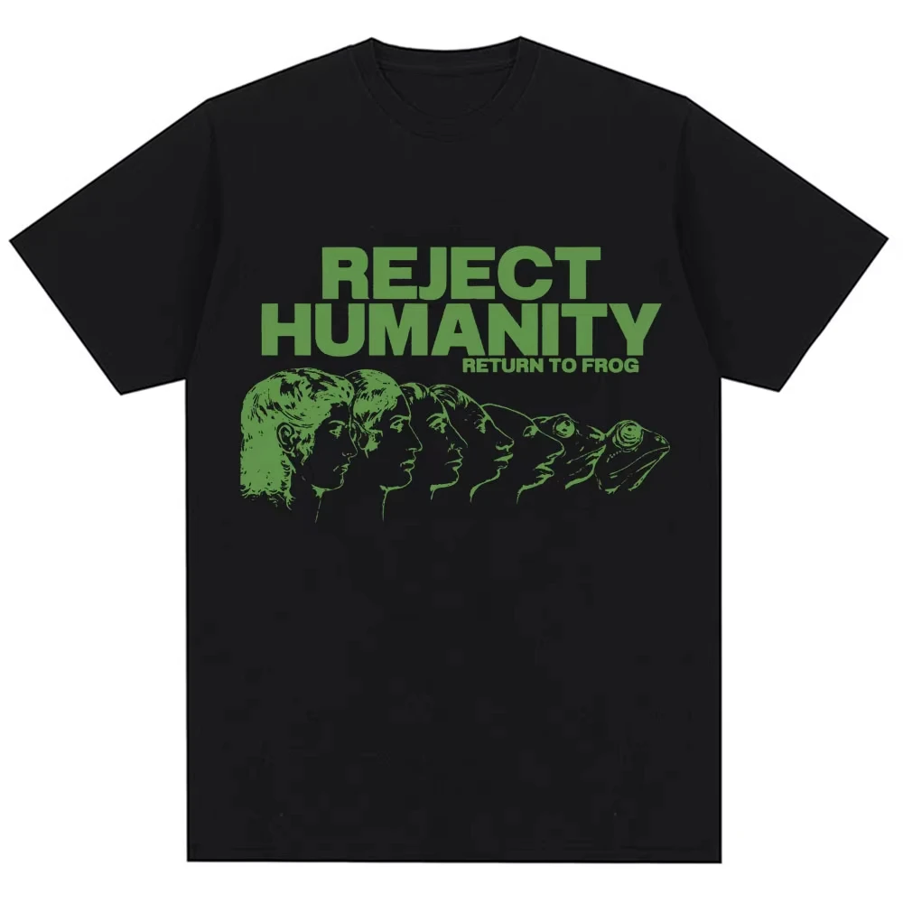 

Футболка с забавным мемом «Откажись от человечности, вернись к лягушке», юмористический модный дизайн, мужские и женские футболки, свободные хлопковые футболки с принтом «Аниморфы: Эволюция»