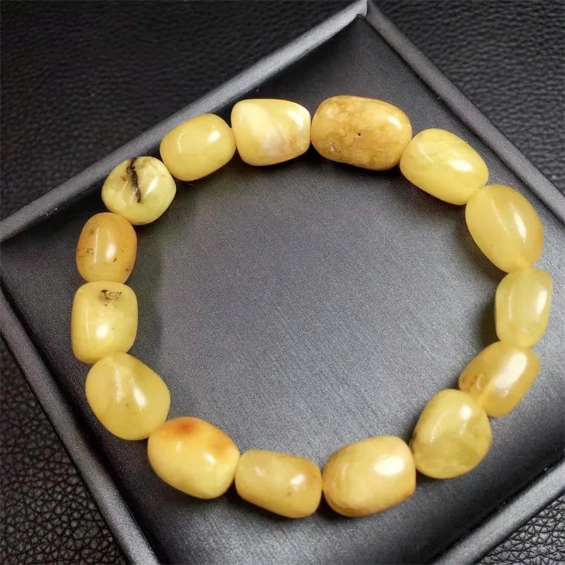 

Natural Beeswax Bracelet For Women Fashion Square Elasticity Aldult Amber Bead Jewelry Bracelets Gift 10MM