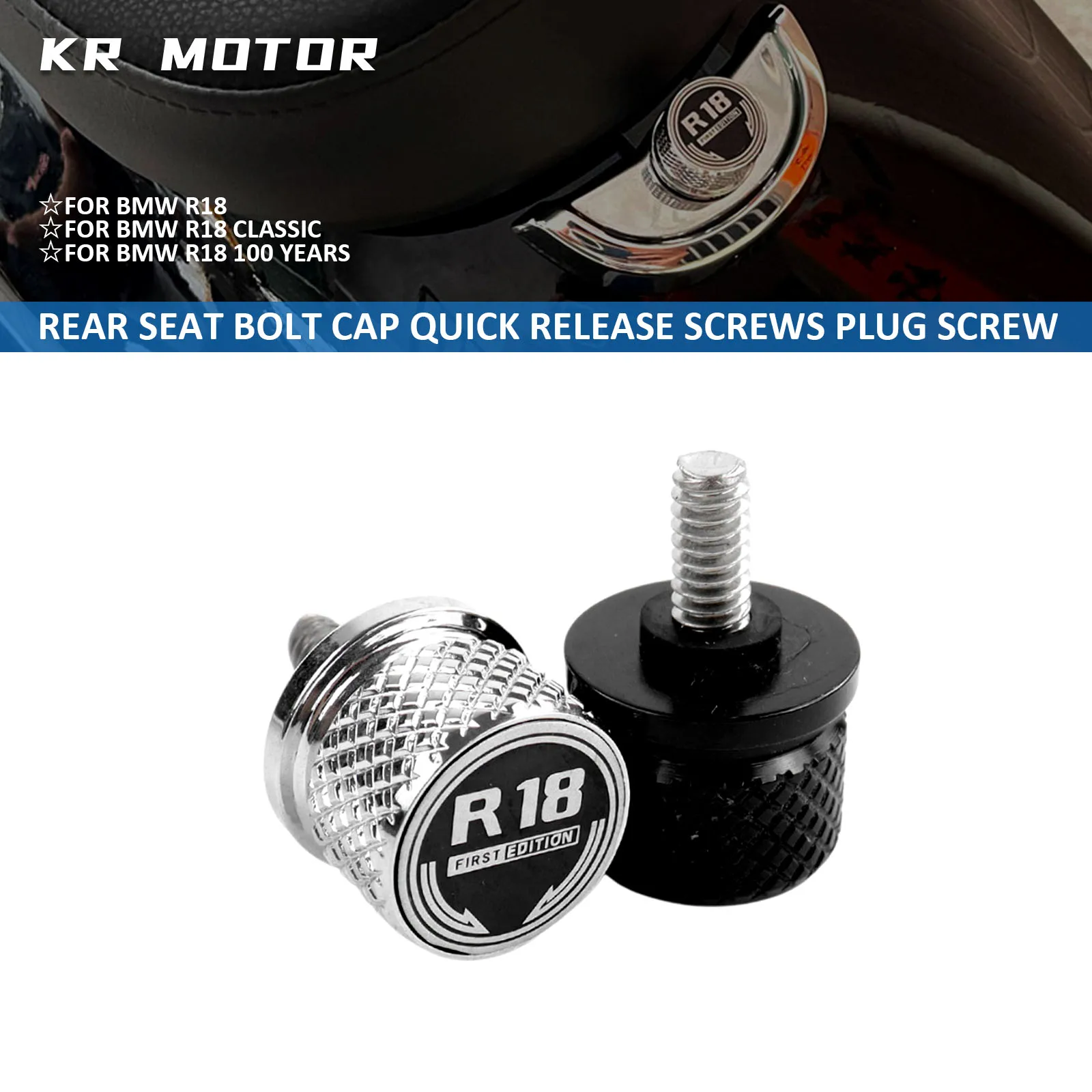 Fits For BMW R18/ R18 100 Years R18 Classic 2020-2025 Motorcycle Rear Seat Bolt Cap Quick Release Screws Plug Screw Black/Chrome
