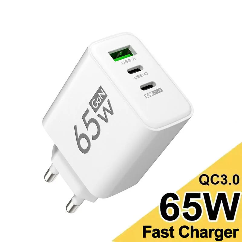 3 Ports 65W GaN USB C Charger PD3.0 Quick Charge Wall Adapter For iPhone15 16 Pro Max Samsung Xiaomi EU KR US Plug Fast Charging