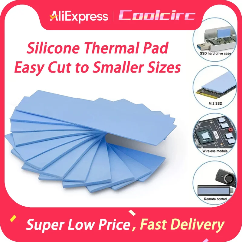 COOLCIRC Silicone Thermal Pad Heat Sink Pad Easy Cut to Smaller Sizes For M.22280 SSD NVMe,CPU and GPU Cooling 1MM Thickness