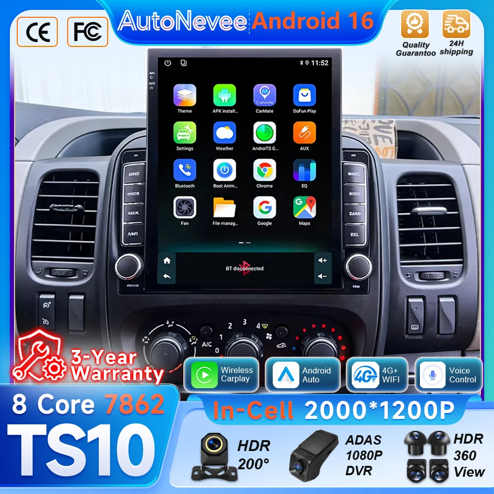 Rádio Automotivo Android 16 de 9,7 Polegadas para Renault Trafic 3 2014 - 2021 e Opel Vivaro B 2014 - 2018, Reprodutor Multimídia, Unidade Central Estéreo