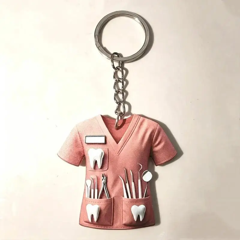Cute 2D Acrylic Nurse Outfit Keychain Smooth Edge Pendant Keyring Perfect Birthday Gift for Registered Nurses