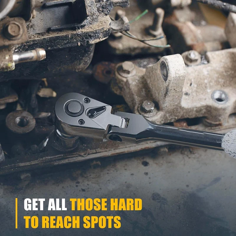 6Pcs Flex Head Ratchet Set 1/4" 3/8" 1/2" Drive 180° Adjustable Swivel Head Ratchet Wrench With Extension Bar 72 Tooth
