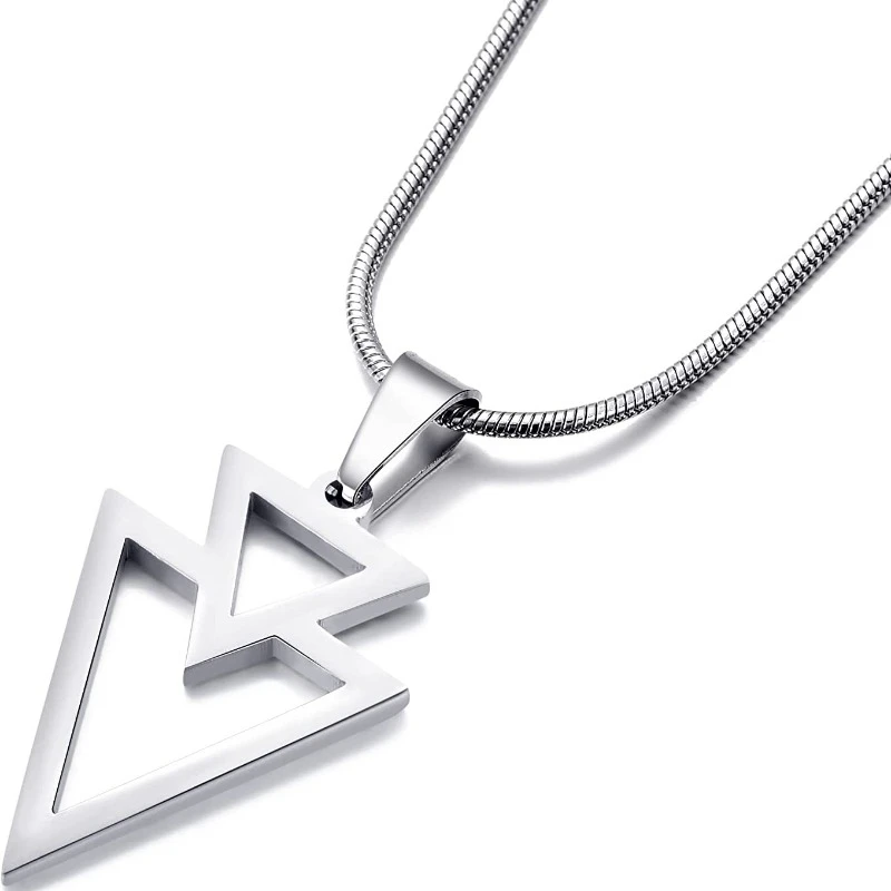 2024 New Fashion Double Triangle Pendant Necklace for Men Minimalist Stainless Steel Hollow Geometric Collar Male Jewelry Gifts