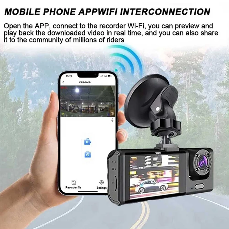 HD 1080P+WIFI Loop Video Car Camera 3 Lens Car Recorder Wireless Wifi Mobile Connected Car DVR Car Spare Parts