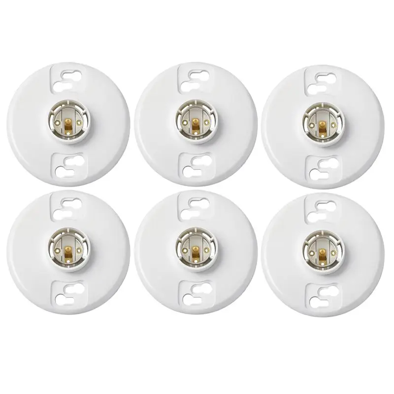 A27F-6Pcs Medium Base E26 Lampholder Keyless Top Lamp Holder Ceiling Light Sockets White Phenolic Bulb Socket CFL Lampholder