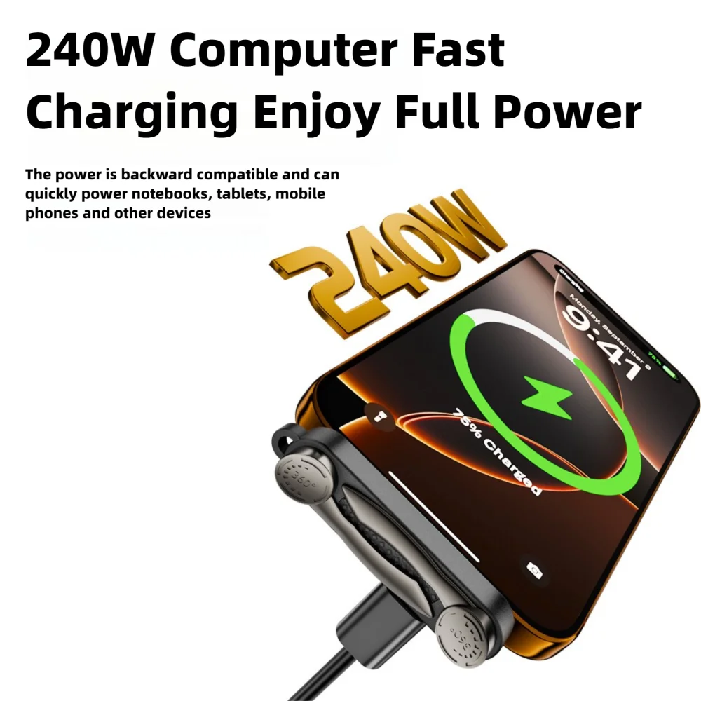 240W USB-C to USB-C Adapter Foldable Phone Stand Holder Fast Charging 40Gbps 8K@60Hz Video Type-C Charging Bracket Converter