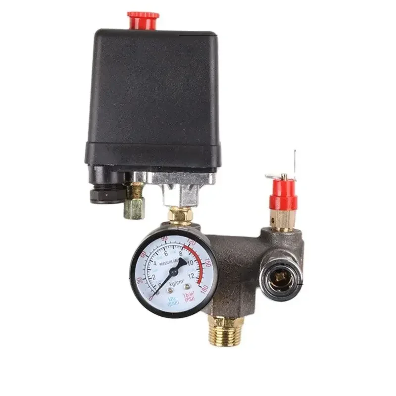 4-way 20 مللي متر ضاغط الهواء أجزاء باما قوس منظم الرياح ضاغط الهواء قوس مع قياس الضغط التبديل 220 فولت صمام الأمان