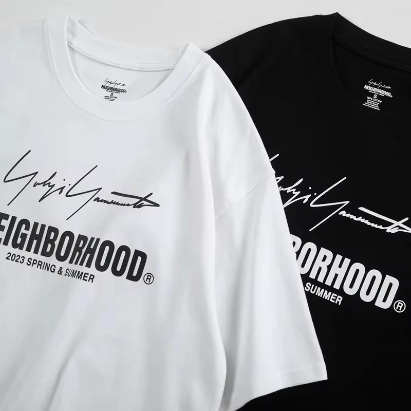 Classic Black White NEIGHBORHOOD Short-sleeved T-shirt Pop Japanese Harajuku T Shirt Signature Slogan Loose Top NBHD T Shirts