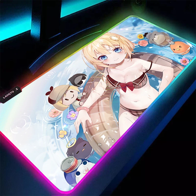 Alfombrilla de ratón Speed Mini LED PC ordenador Kawaii teclado Pad Hololive Watson Amelia alfombrilla de escritorio RGB accesorios para juegos de ordenador portátil alfombrilla de ratón