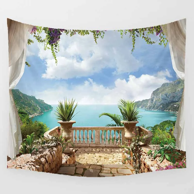 Beautiful Night Moon Sea Beach Landscape Wall Art Tapestry Background Wall Decoration Wall Tapestry for Bedroom Living Room