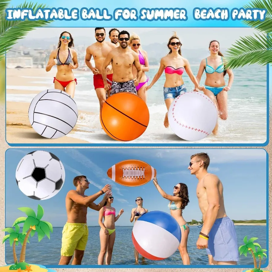 24 peças 16 Polegada mix esportes bolas de praia infláveis bolas de praia em massa esportes temáticos festa favores piscina float brinquedo para aniversário par