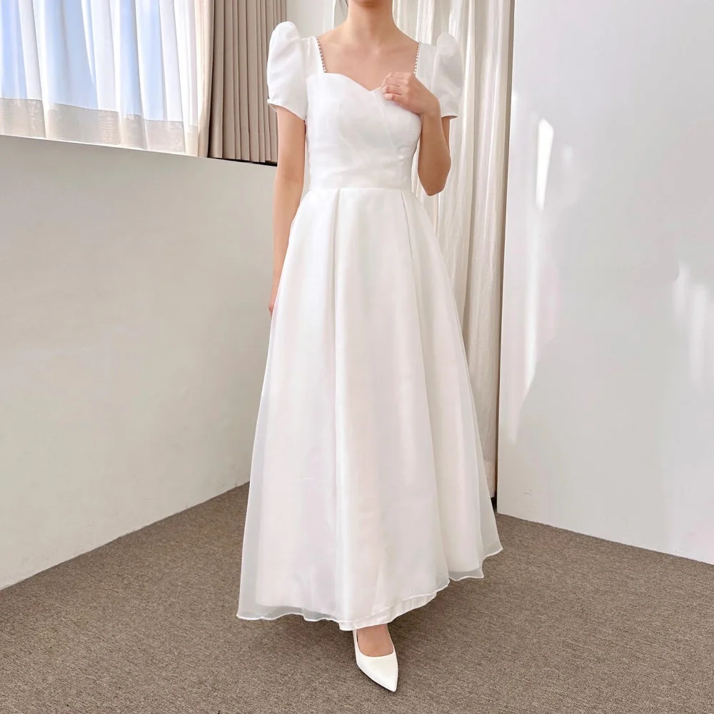 

SONDR Sweetheart Bride Dresses Custom Made Ankle Length Organza Short Sleeves Wedding Dress Robe De Mariée Evening Gown Bridal