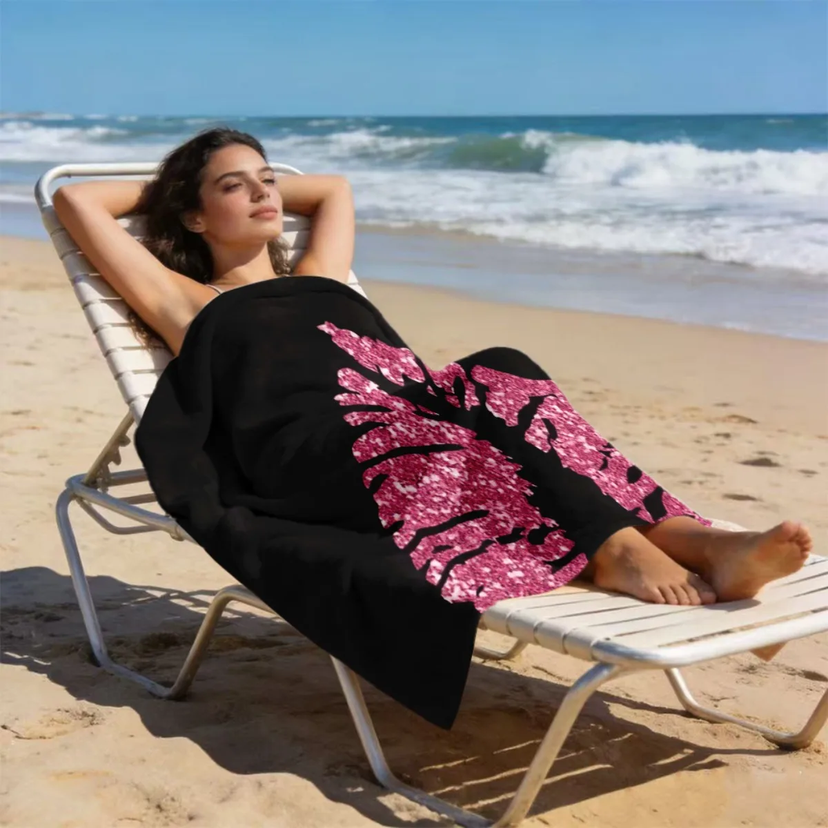 1pc with Glittery Pink Lips Beach Towel Outdoor Towel Unisex Soft Comfortable Lightweight Absorbent Quick Dry Portable