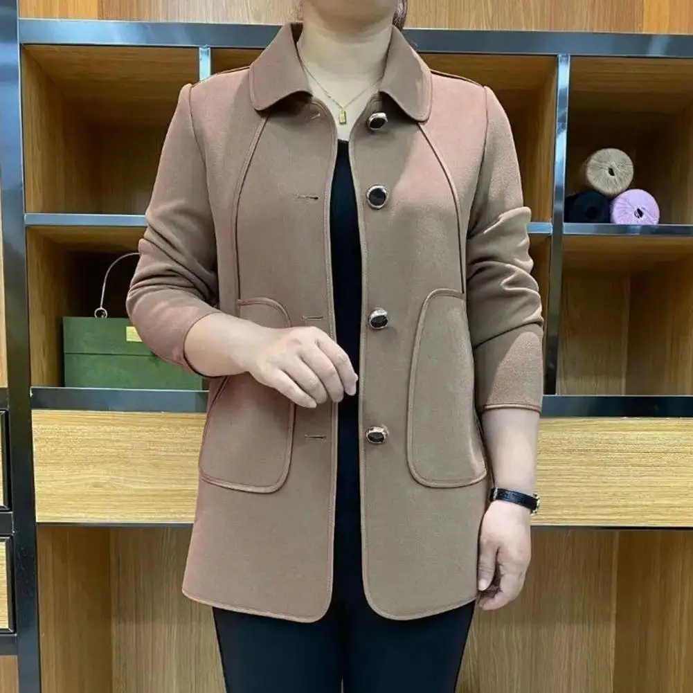 Abrigo elegante para mujer de mediana edad, chaqueta cárdigan de ajuste suelto, cuello vuelto, abrigo sólido, prendas de vestir para madres, Otoño e Invierno