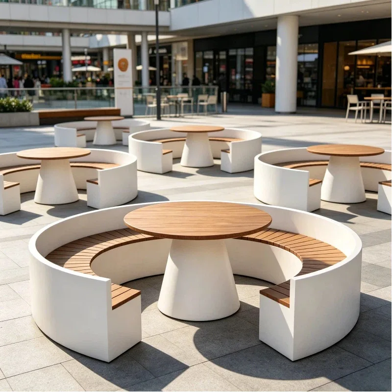

HYS Outdoor Round Card Seat Combination Shopping Mall Cafe Outside Swing Area Leisure Dining Table Tables and Chairs Simple