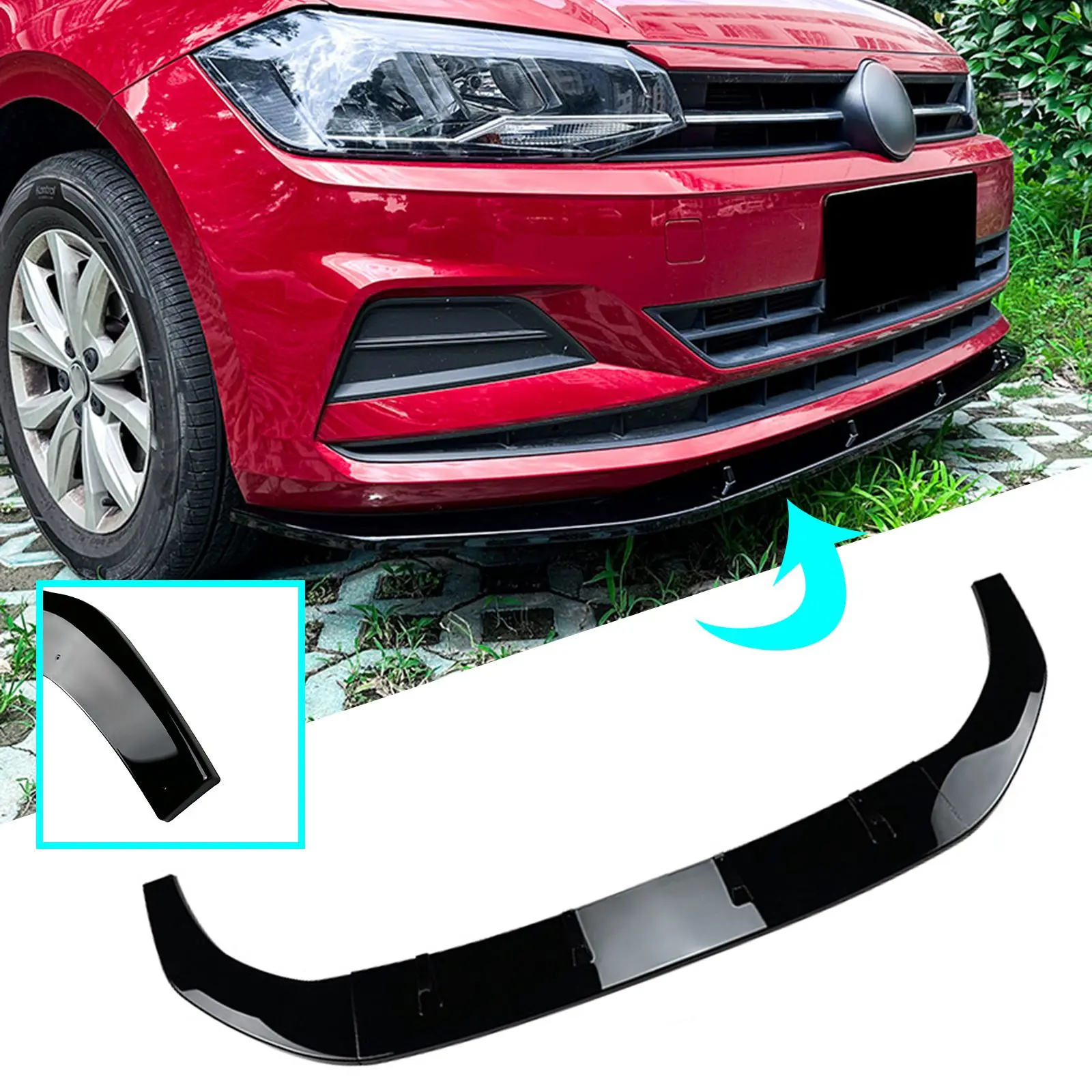 Car Front Bumper Splitter Lip Body Kit Auto Spoiler Diffuser Protector For Volkswagen VW Polo MK6 GTI 5 Door Hatchback 2019-2022