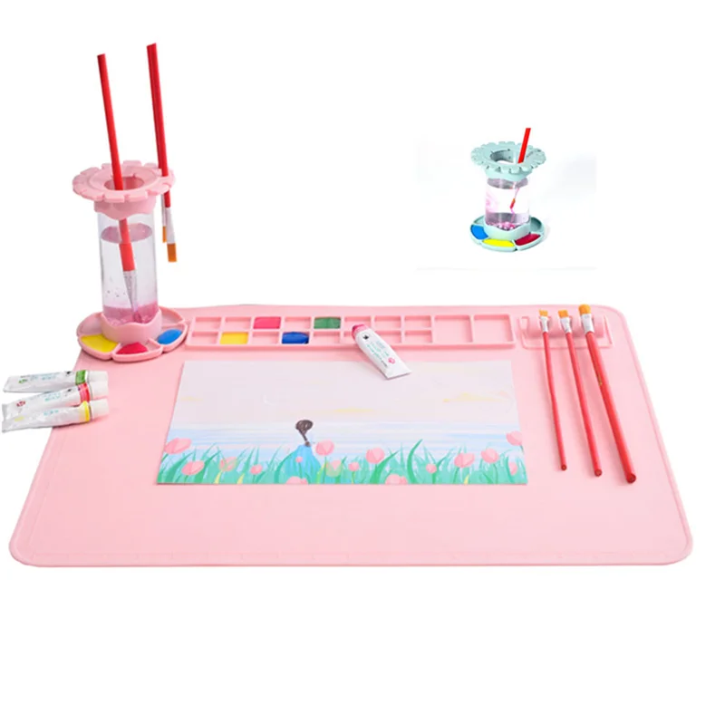 SR-Washable Silicone Craft Graffiti Painting Mat DIY Silicone Painting Scrubbable Pigment Palette Painting Pad Pink Easy To Use