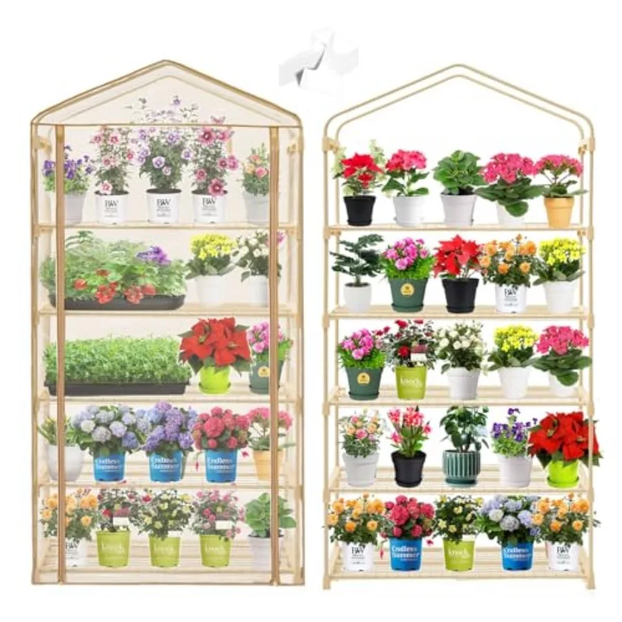

Garden 50% Extra Wide Mini Greenhouse 5 Tier Portable Plant Green House 40 in Wide -Sturdy Gardening Shelves with PE Cover and