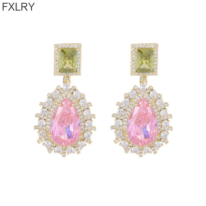 FXLRY Light Luxury High-end Sense Large Water Drop S925 Silver Needle Earrings Women's Banquet Dress Accessories