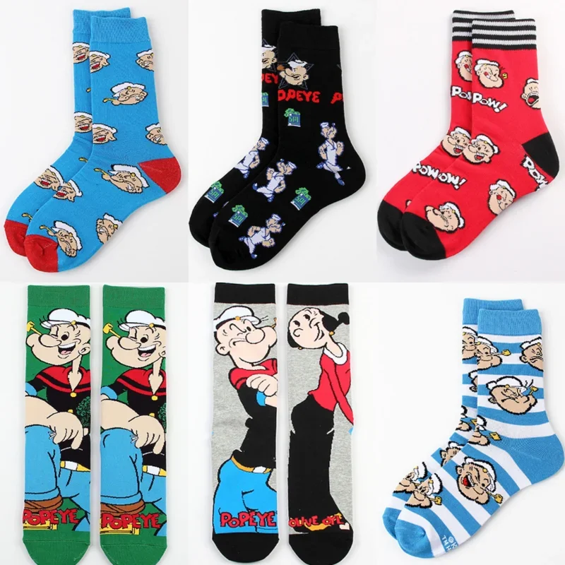 Calcetines divertidos y felices para hombre, Retro, Harajuku, P-Popeye, el marinero, dibujos animados, Hip Hop, novedad, informal, calcetín loco, regalo impreso