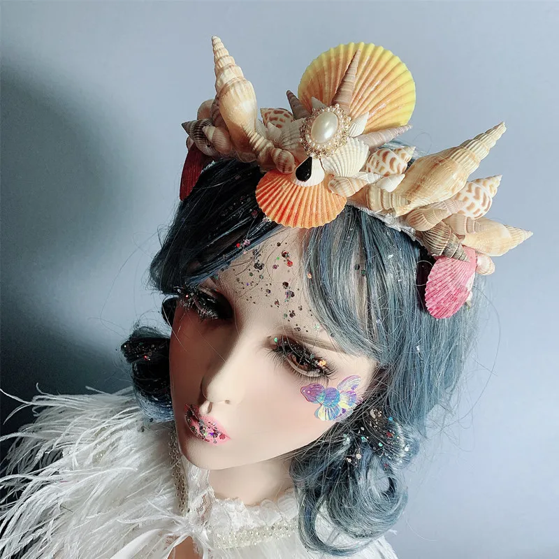 Vintage Mermaid Princess Crown Party Favors Shell Fairy Spirit Headwear Carnival Cosplay การถ่ายภาพ Elf เจ้าสาว Headdress