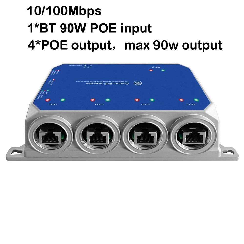 4 Ports Outdoor IP67 POE Extender POE Repeater Waterproof POE Switch 10/100/1000Mbps view 6