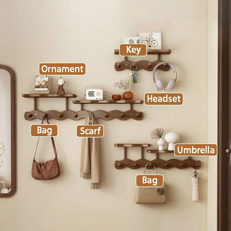 Entrance Hall Coat Rack Wall Mounted Clothes Scarf Storage Hooks Interior Clothing Bag Keys Organizer Hangers with Storage Rack