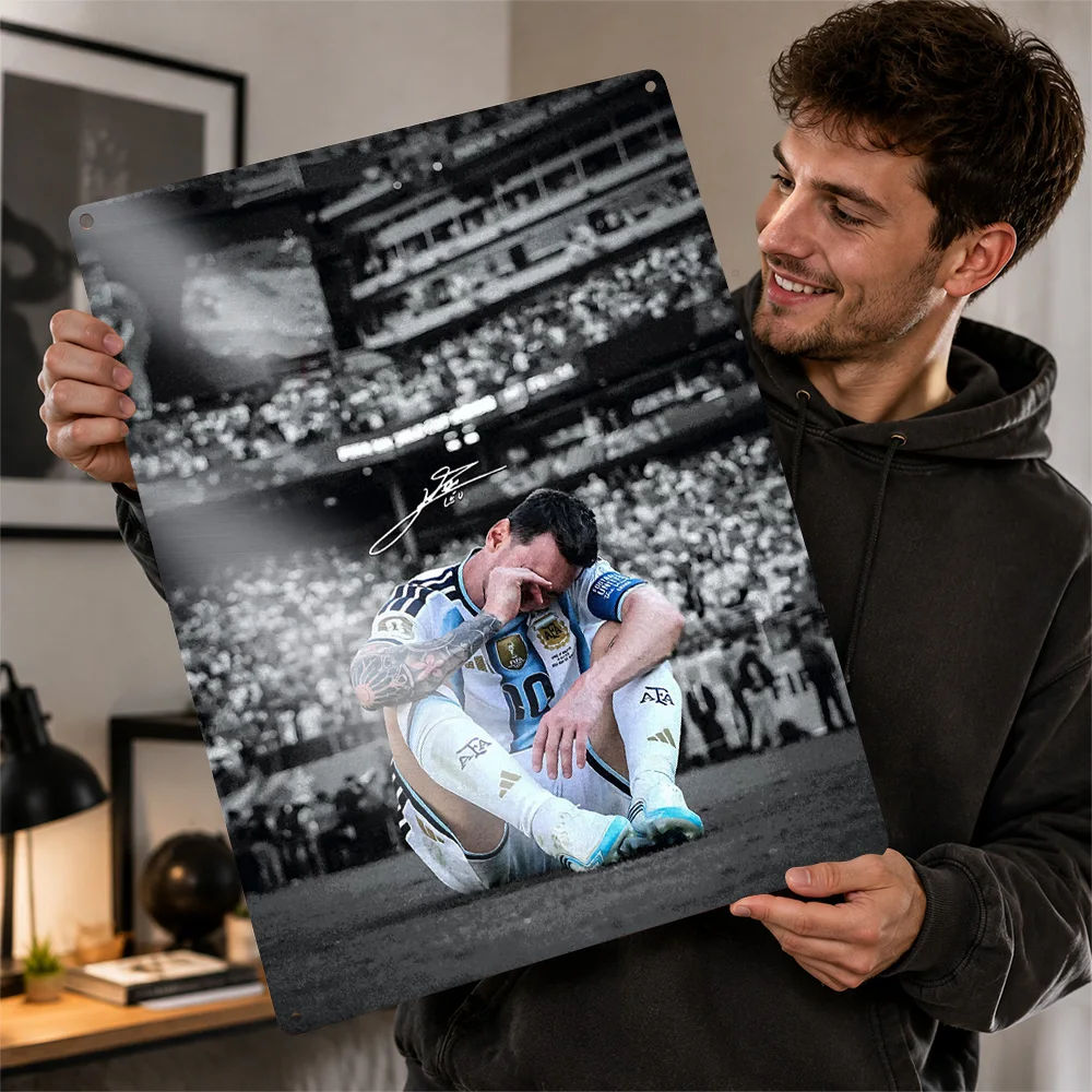 Lionel Messi Emotional Argentina Soccer Moment Personalized 3D Textured Metal Poster Wall Art Tinplate Sign for Funny Signs Tin