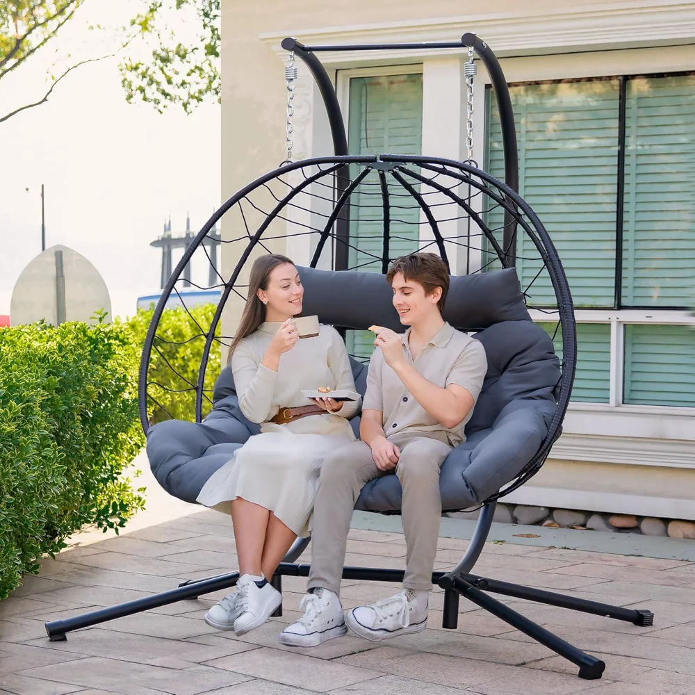 

Double Egg Chair with Stand Hammock Swing Chair 2 Person Outdoor Indoor Hanging Loveseat with UV Resistant Removable Cushion
