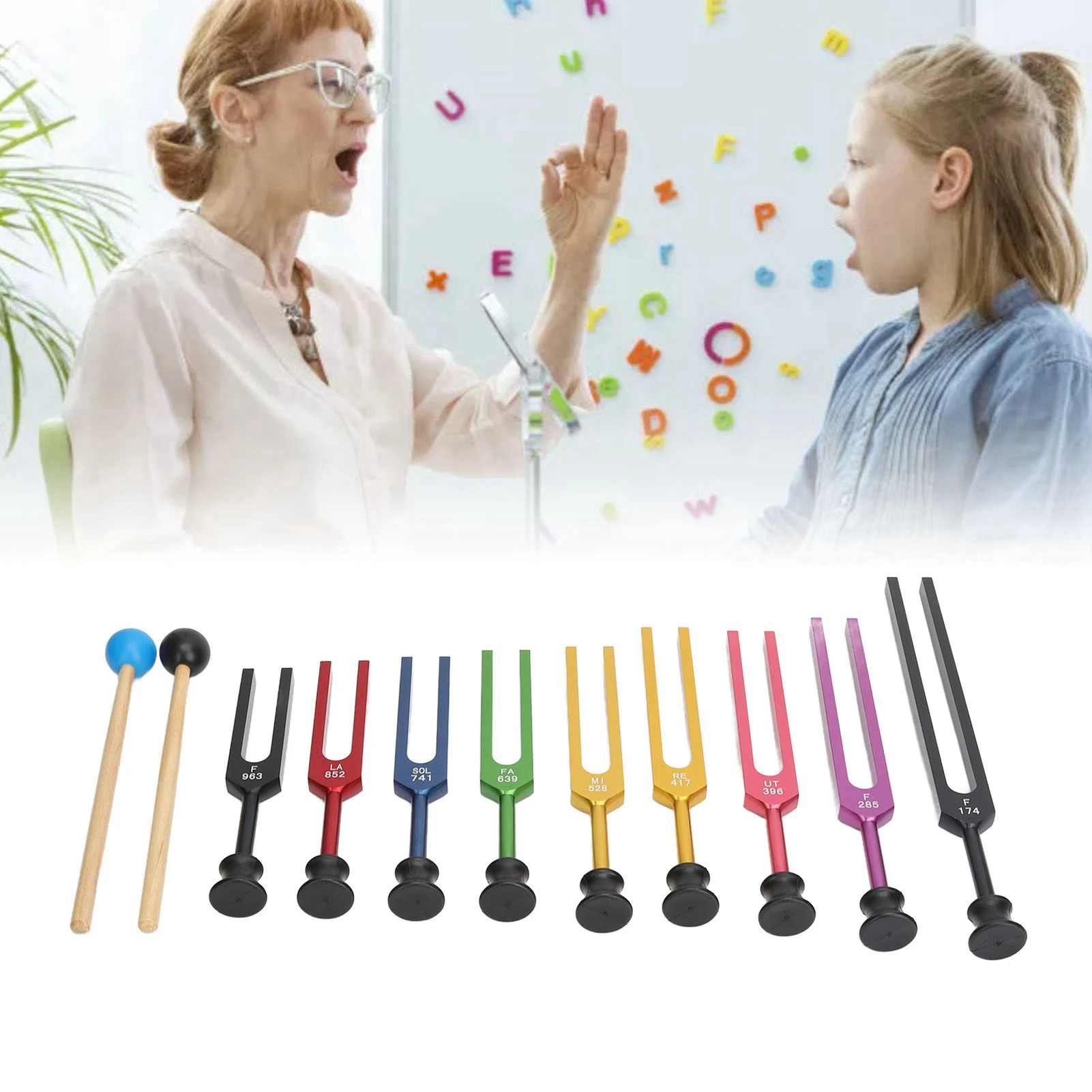 Tuning Forks Set Aluminum Alloy Long Vibration Time Resonant Tuning Fork with Hammer for Healing Aluminum Alloy Tuning Fork